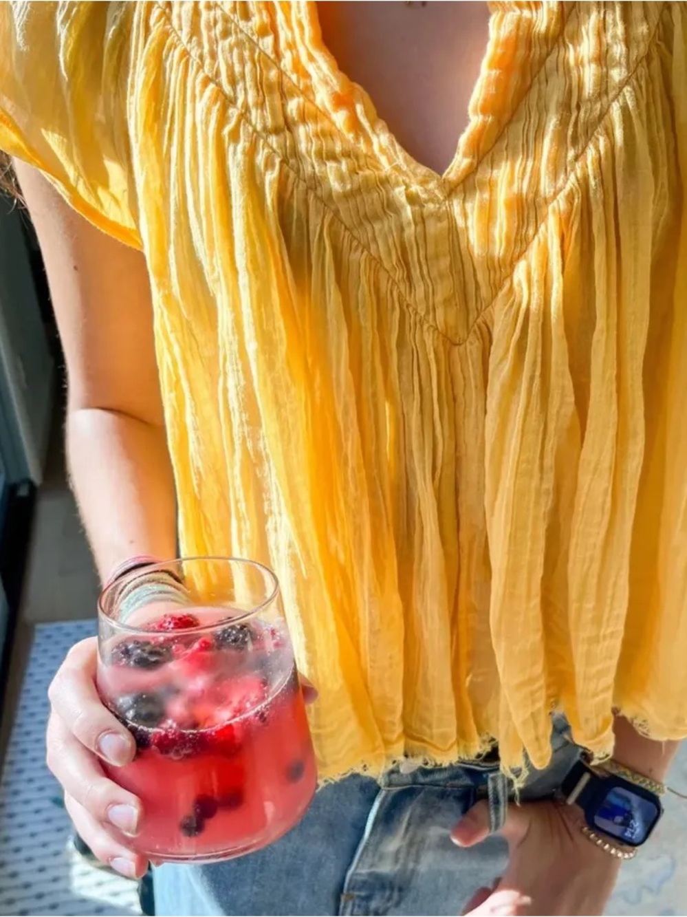 FP ONE Yellow Smocked V-Neck Blouse - Picture 1 of 6